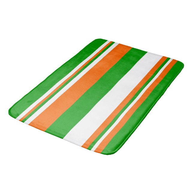 Green, White and Orange Stripes Bath Mat (Angled)