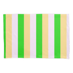 Green, white and orange stripes pattern pillowcase