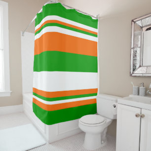 Green, White and Orange Stripes Shower Curtain