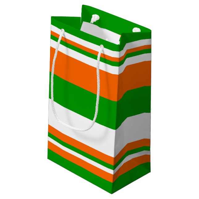Green, White and Orange Stripes Small Gift Bag (Back Angled)