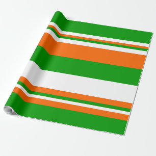 Green, White and Orange Stripes Wrapping Paper