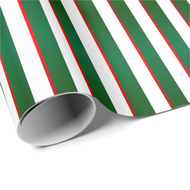 Green, White and Red Christmas Holiday Stripes Wrapping Paper (Roll Corner)
