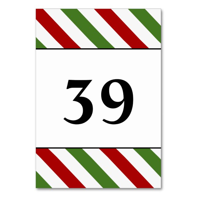 Green, White and Red Striped Table Card (Front)