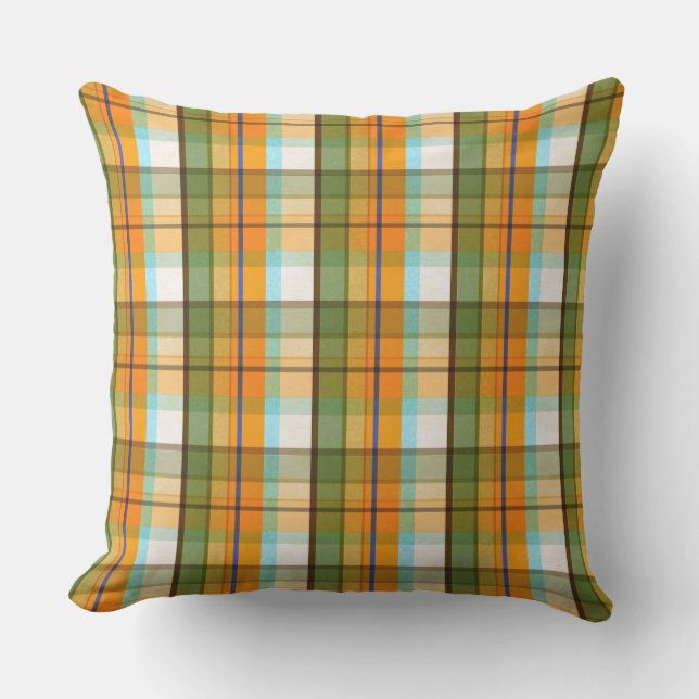 Green, White and Yellow Plaid Pattern Cushion (Front)