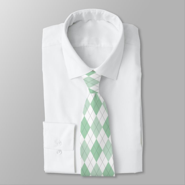 Green & White Argyle Necktie (Tied)