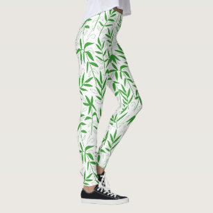 Printed Bamboo Leggings, Green Moonflower. French Terry