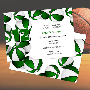 green white basketballs girls boys birthday party invitation