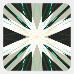 Green White Beige Winter Christmas Star Snowflake Square Sticker