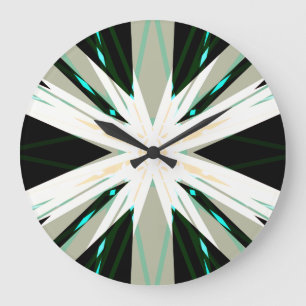 Green White Beige Winter Star Starburst Snowflake Large Clock