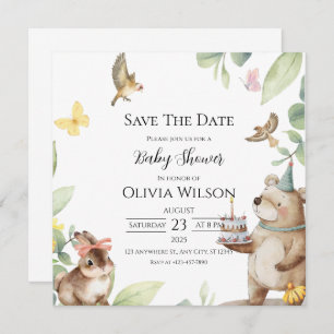 Green White Bird Baby Shower Save The Date Card