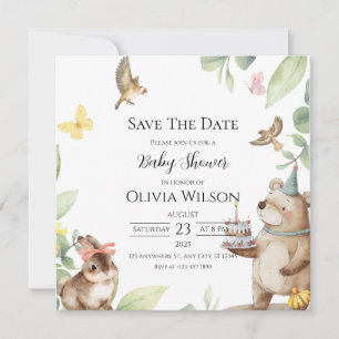 Green White Bird Baby Shower Save The Date Card