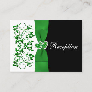 Green, White, Black Floral Wedding Reception Card