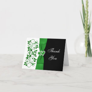 Green, White, Black Floral Wedding Thank You Card