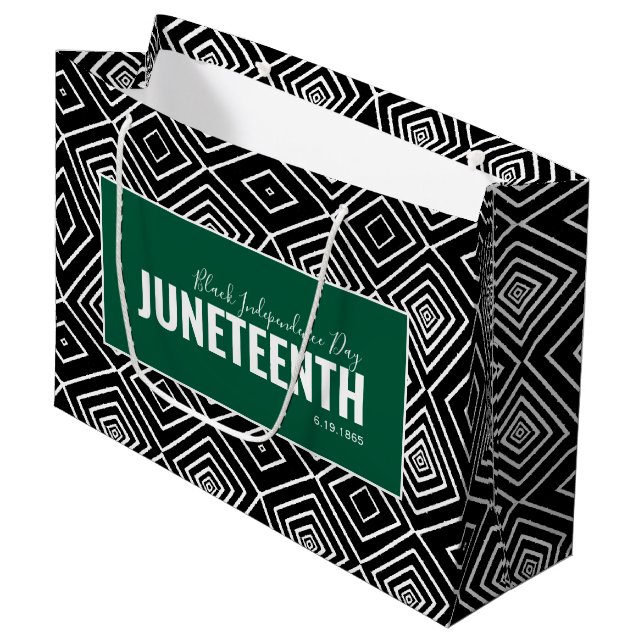 Green White Black Independence Day 1865 JUNETEENTH Large Gift Bag (Front Angled)