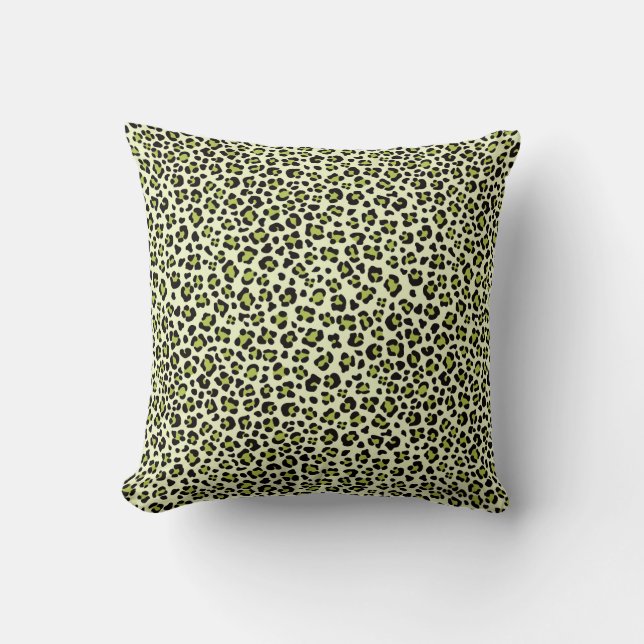 Green White Black Leopard Print Throw Pillow (Front)