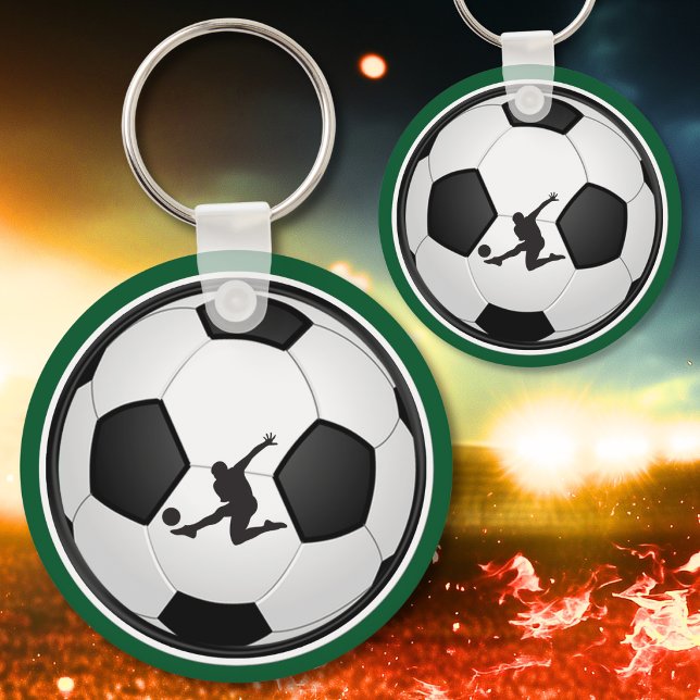 Green, White, Black Personalised Soccer Keychains (Soccer party favors, for boys. Green, white, black soccer favors are cheap gifts for soccer players.)