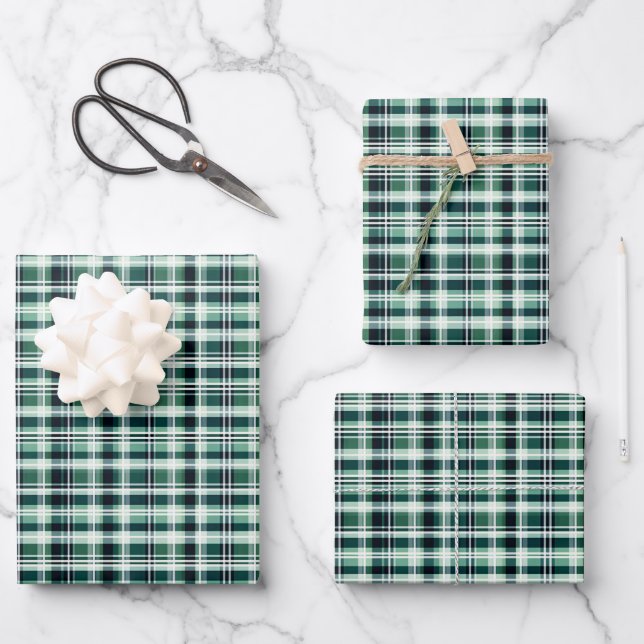 Green, White & Black Plaid  Wrapping Paper Sheet (Front)
