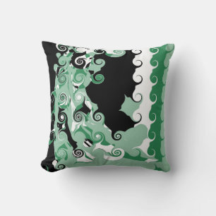 Green White Black Retro Painting Abstract Art Deco Cushion