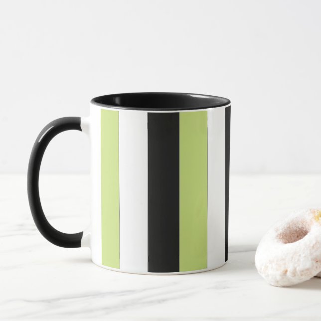 Green White Black Stripes Mug (With Donut)