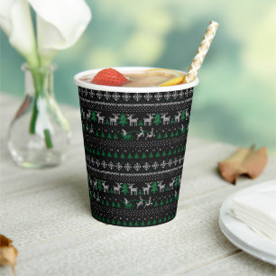 Green White Black Ugly Christmas Sweater Party Paper Cups