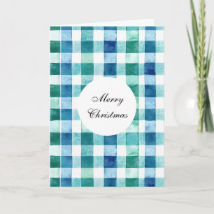 Green White Blue Plaid Stripes Christmas Card