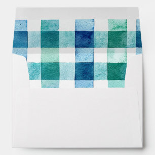 Green White Blue Plaid Stripes Christmas Envelope