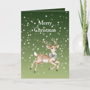 Green White Bokeh Dots Christmas Deer Card