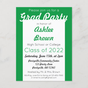 Green White Bold Grad Party Graduation Invitation Postcard
