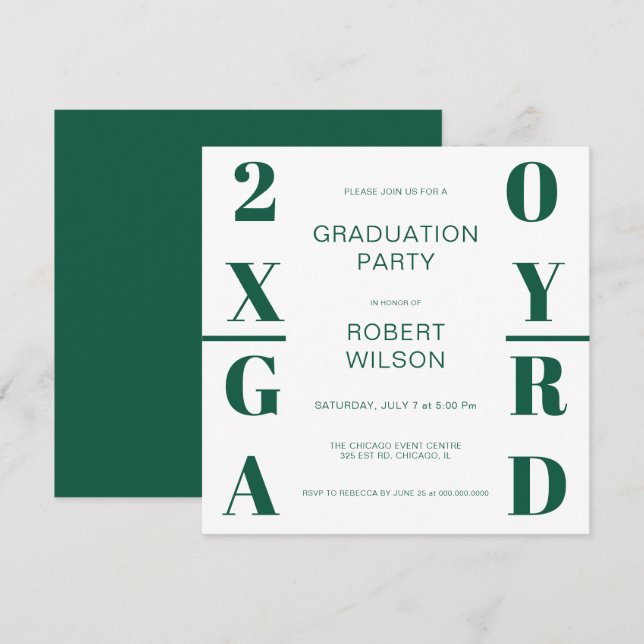 Green White Bold Typography Graduation Party Invitation (Front/Back)