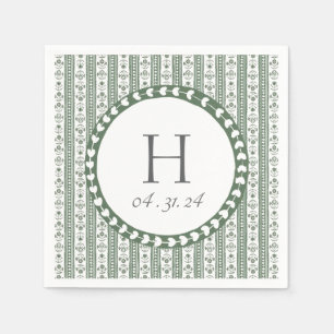 Green & White Botanical Block Print Wedding Napkin