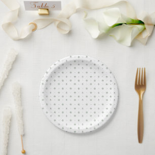 Green & White Botanical Block Print Wedding Paper Plate