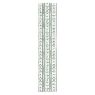 Green & White Botanical Block Print Wedding Short Table Runner