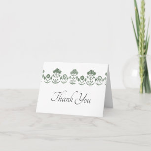 Green & White Botanical Block Print Wedding Thank You Card