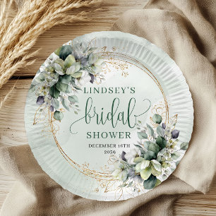 Green White Botanical Bridal Shower Paper Plates