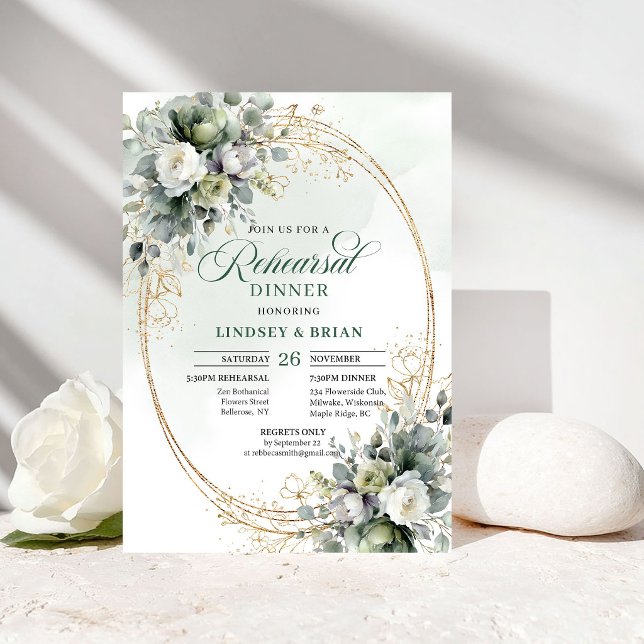 Green White Botanical Rehearsal Dinner Invite (Green White Botanical Rehearsal Dinner Invite)