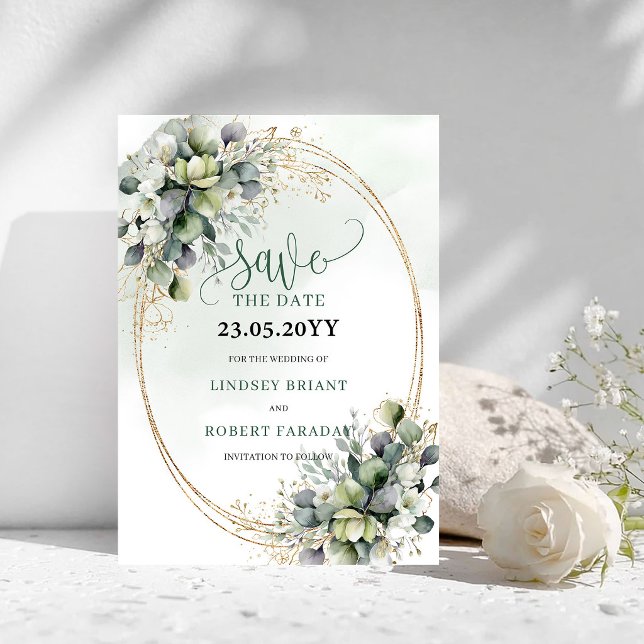 Green White Botanical Watercolor Save The Date (Green White Botanical Watercolor Save The Date)