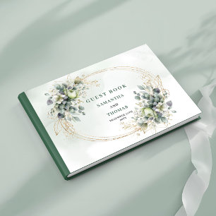 Green White Botanical Watercolor Wedding Guest Boo Book