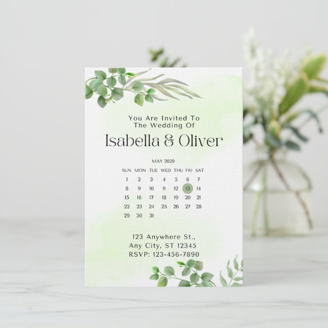 Green & White  Botanical Wedding invitation (Standing Front)