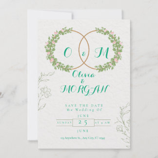 Green & White Botanical Wedding Invite