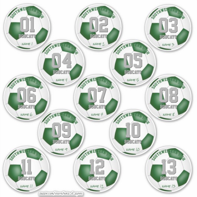green white boys girls soccer players set of 13 (Front)