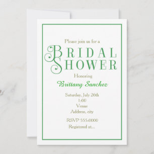 Green & White Bridal Shower Classy Chic Invitation