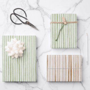 Green White Brown Stripes Birthday Wrapping Paper Sheet