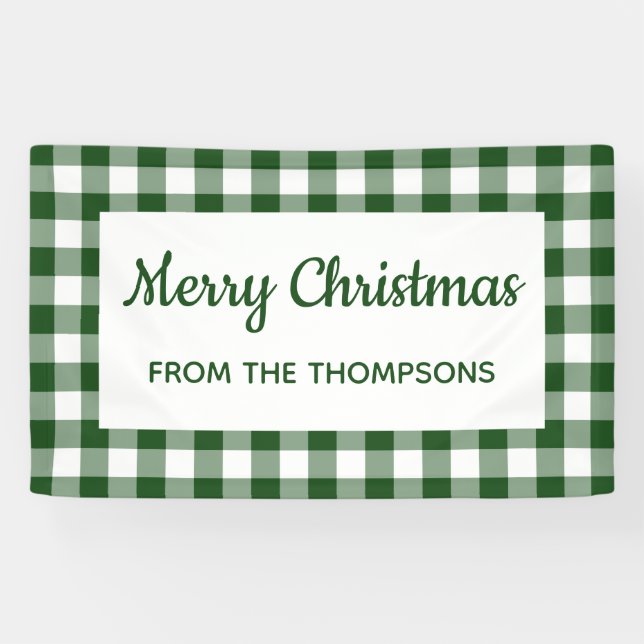 Green White Buffalo Check Christmas Party Banner (Horizontal)