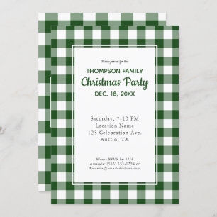 Green White Buffalo Check Christmas Party Invitation