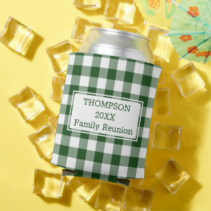 Green White Buffalo Check Custom Family Reunion Can Cooler