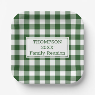 Green White Buffalo Check Family Reunion Paper Plate
