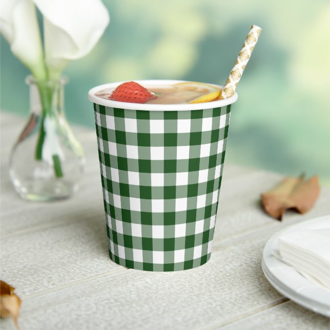 Green White Buffalo Check Paper Cups (Insitu)