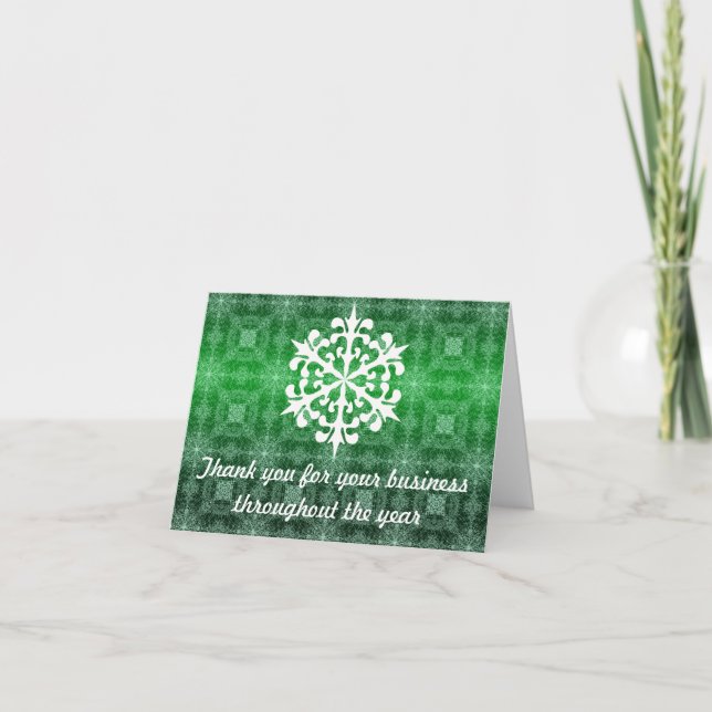Green & White Business Holiday Thank You Note Card (Front)