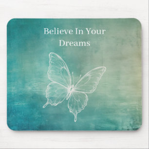 Green White Butterfly Mouse Mat