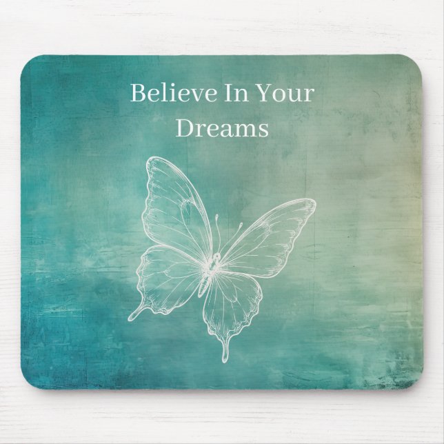 Green White Butterfly Mouse Mat (Front)